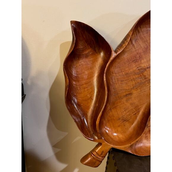 XL Vintage Blair Koa Wood Leaf Snack Tray 25" Signed MCM.. Tiki.. Hawaiian - Picture 4 of 6